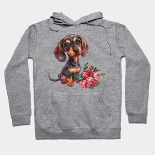 Valentine Dachshund Dog Giving Flowers Hoodie